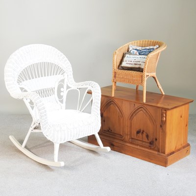 Lot 415 - A white painted wicker rocking chair, together...