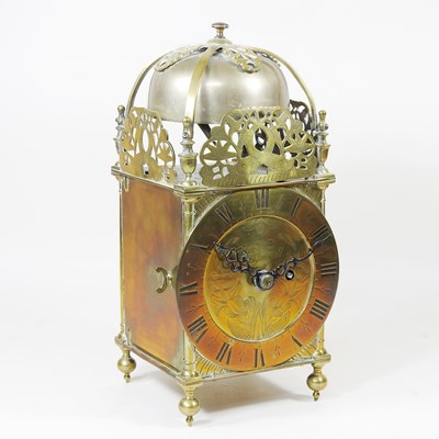 Lot 183 - A brass lantern clock, 20th century, with a...