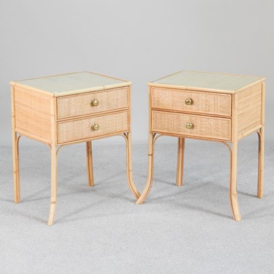 Lot 410 - A pair of wicker and bamboo bedside chests (2)