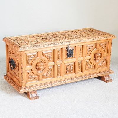 Lot 331 - A good quality Italian carved walnut cassonne,...