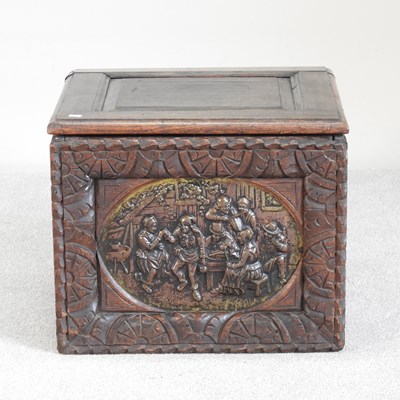 Lot 485 - A 19th century heavily carved dark oak box,...