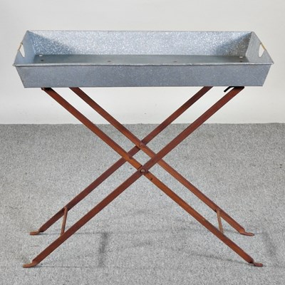 Lot 209 - A galvanised butler's tray, on a wooden stand