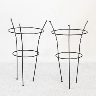Lot 201 - A pair of black metal circular plant supports,...