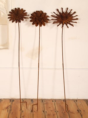 Lot 370 - Three large rusted metal flower plant supports