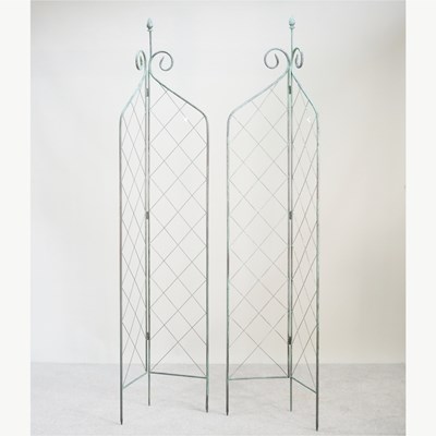 Lot 157 - A pair of folding metal garden trellis, 213cm...