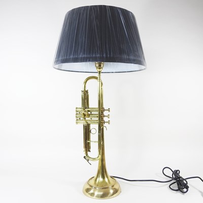 Lot 160 - A trumpet table lamp and shade, 75cm high overall