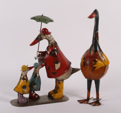 Lot 374 - Two tin models of birds, largest h.52cm
