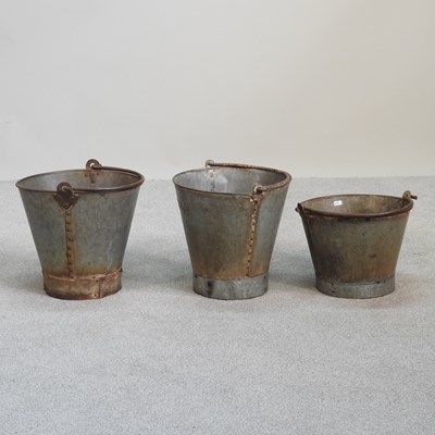 Lot 602 - Three metal garden pails, 34cm high (3)