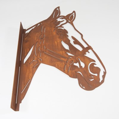 Lot 520 - A rusted metal garden sculpture of a horse's...
