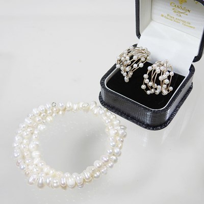 Lot 179 - A pair of pearl and wirework earrings,...
