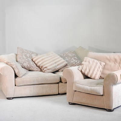 Lot 342 - A modern tan upholstered sofa, together with a...