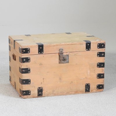 Lot 176 - A 19th century metal mounted pine trunk, with...