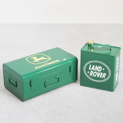 Lot 439 - A painted metal John Deere toolbox, 45cm wide,...