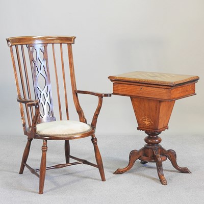 Lot 665 - A Victorian inlaid walnut work table, together...