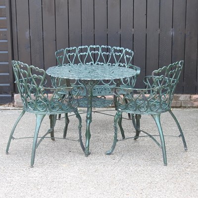 Lot 171 - A green painted metal table, together with a...