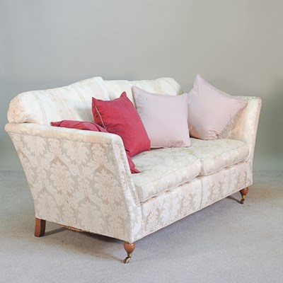 Lot 462 - A modern cream striped damask upholstered sofa,...