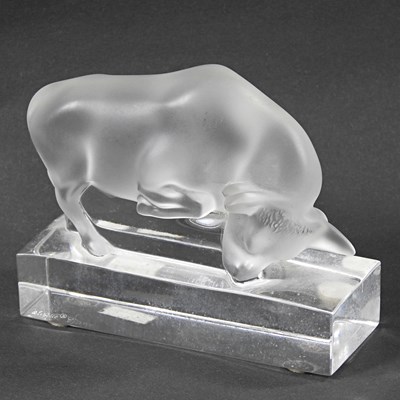 Lot 238 - A Lalique crystal Taureau Bull paperweight,...