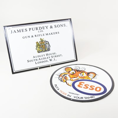 Lot 398 - A modern Purdey tin advertising sign, together...