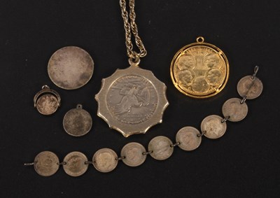 Lot 169 - Coin jewellery to include a bracelet of silver...