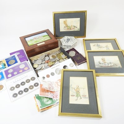 Lot 605 - A collection of coins and banknotes, together...