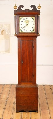 Lot 275 - An oak longcase clock, circa 1800, the painted...