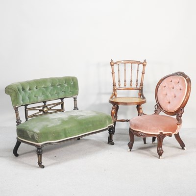 Lot 616 - A Victorian ebonised and green upholstered...