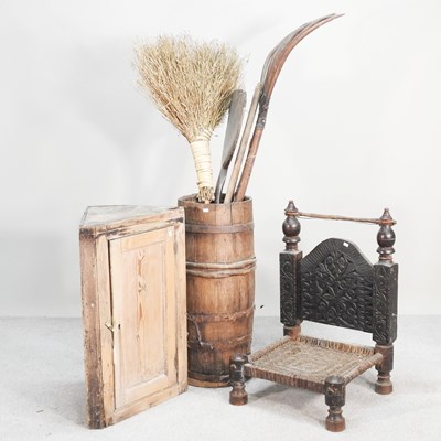 Lot 492 - A coopered wooden stick stand, with various...