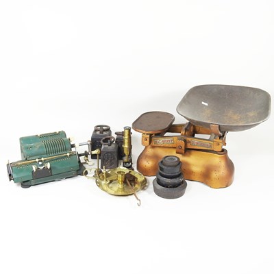 Lot 388 - A brass field magnifier, together with a set...