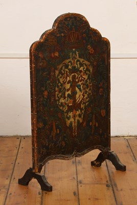 Lot 525 - A painted leather fire screen, reputedly...