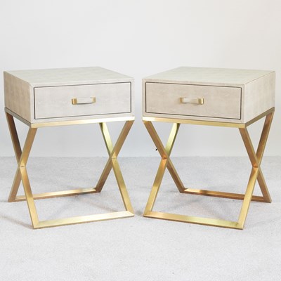 Lot 645 - A pair of contemporary faux shagreen bedside...