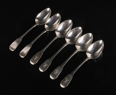Lot 132 - A set of six George III silver fiddle pattern...