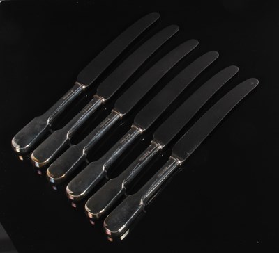 Lot 191 - A set of six Elizabeth II silver knives,...