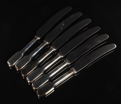Lot 186 - A set of six Elizabeth II silver knives,...