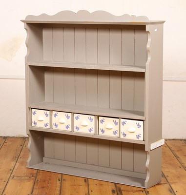 Lot 492 - A set of grey painted pine wall shelves,...