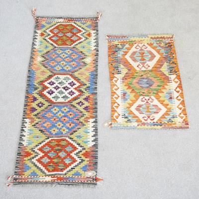 Lot 278 - A Persian kilim runner, 150 x 55cm, together...