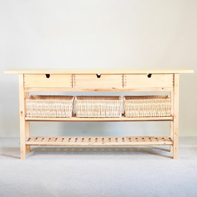Lot 93 - A modern beech cabinet, with three wicker...