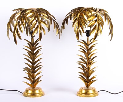 Lot 358 - A pair of modern gilt metal table lamps, each...