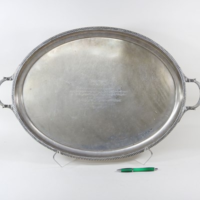 Lot 7 - A large Edwardian silver oval tray, with a...
