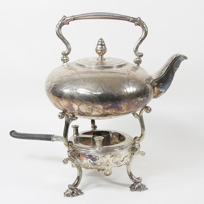 Lot 67 - An ornate 19th century silver plated kettle,...