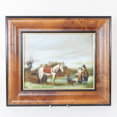 Lot 286 - Dutch school, 20th century, a frozen river...