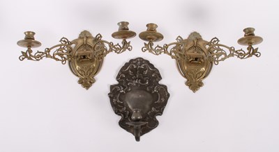 Lot 559 - A pair of brass Art Nouveau wall sconces,...