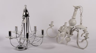 Lot 628 - A modern chrome chandelier, together with a...