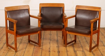 Lot 448 - Three 1970s Swedish oak and brown leather...
