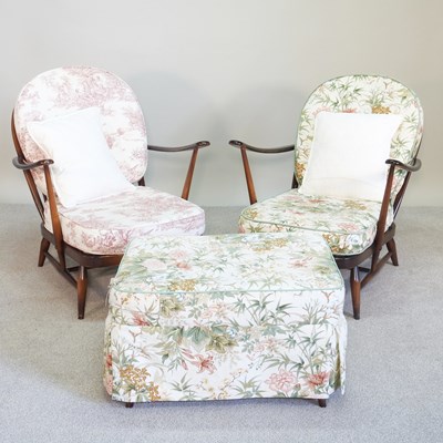 Lot 452 - A pair of Ercol dark elm armchairs, with loose...