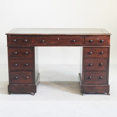 Lot 484 - A Victorian pedestal desk, with an inset top,...