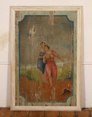 Lot 288 - An antique French polychrome painted panel,...