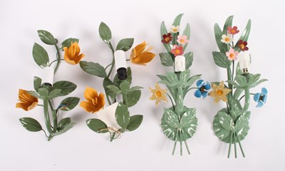 Lot 415 - A set of four French hand-painted wall light...