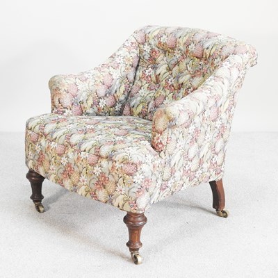 Lot 671 - A Victorian floral upholstered button back...