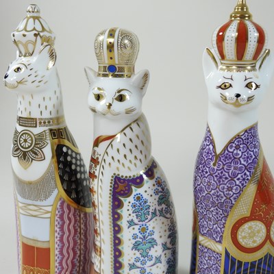 Lot 85 - Three Royal Crown Derby 'Royal Cats' figures
