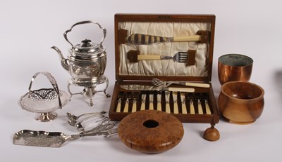 Lot 210 - A collection of silver plated wares and treen,...